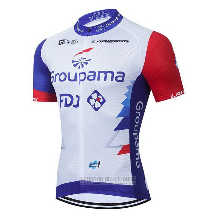 2021 Fahrradbekleidung Groupama-FDJ Rot Blau Wei Trikot Kurzarm und Tragerhose - zum Schließen ins Bild klicken